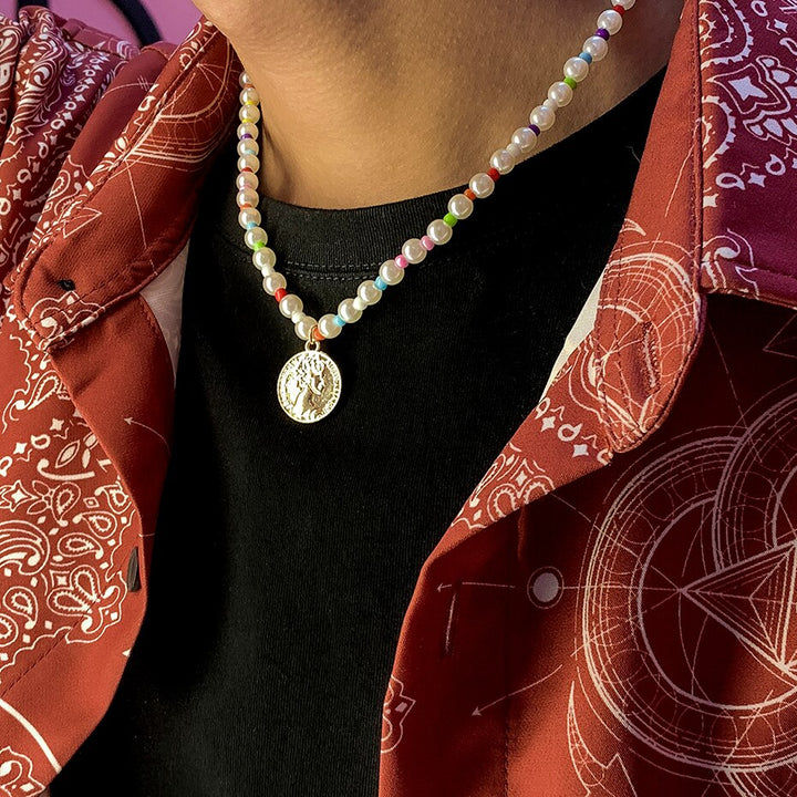 Imitation Boho Colorful Handmade Pearl Necklace for Men