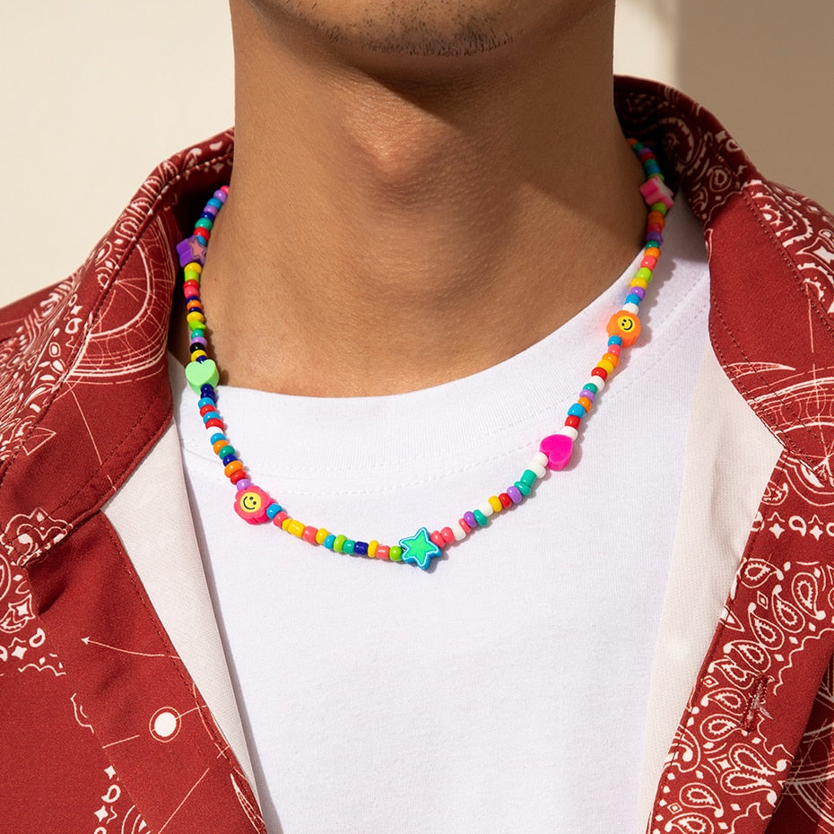 Imitation Boho Colorful Handmade Pearl Necklace for Men