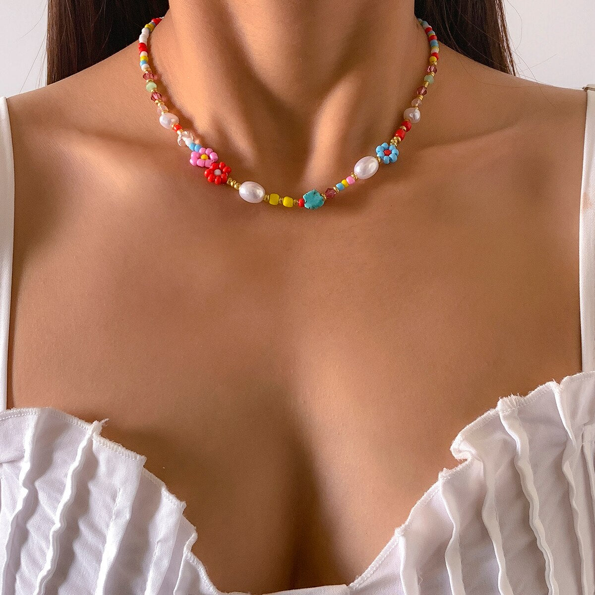 Imitation Boho Colorful Handmade Pearl Necklace for Men