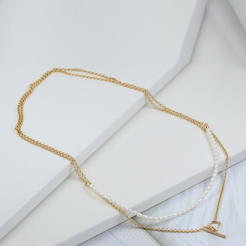 Freshwater Pearl Overlaid Gold Chain Necklace