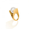 Simple Stainless Steel Gold Pearl Ring