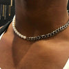 Faux Half Pearl And Half Chain Cuban Necklace