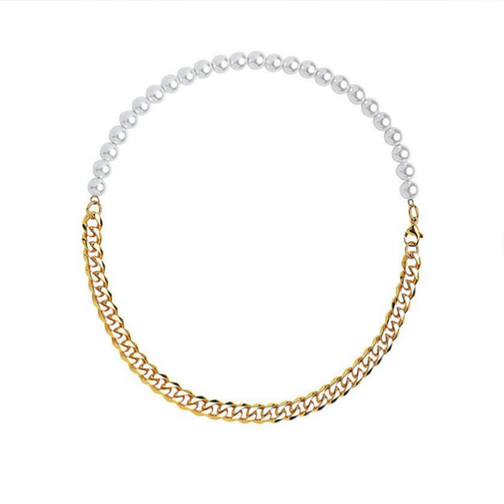 Faux Half Pearl And Half Chain Cuban Necklace