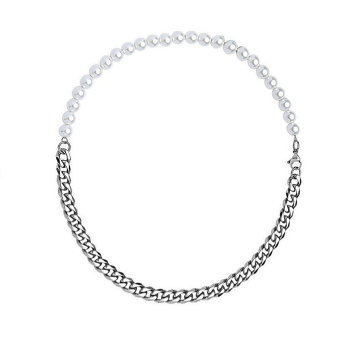 Faux Half Pearl And Half Chain Cuban Necklace