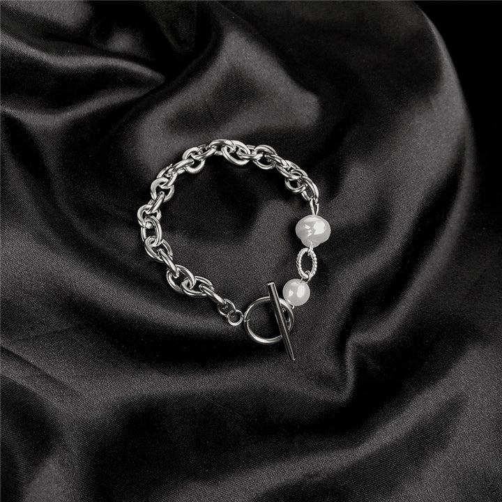Stitched Baroque Pearl Titanium Steel Bracelet
