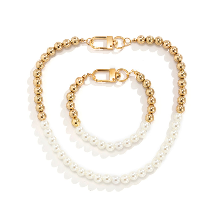 Gold or Silver Beaded Pearl Choker Necklace & Bracelet Combo