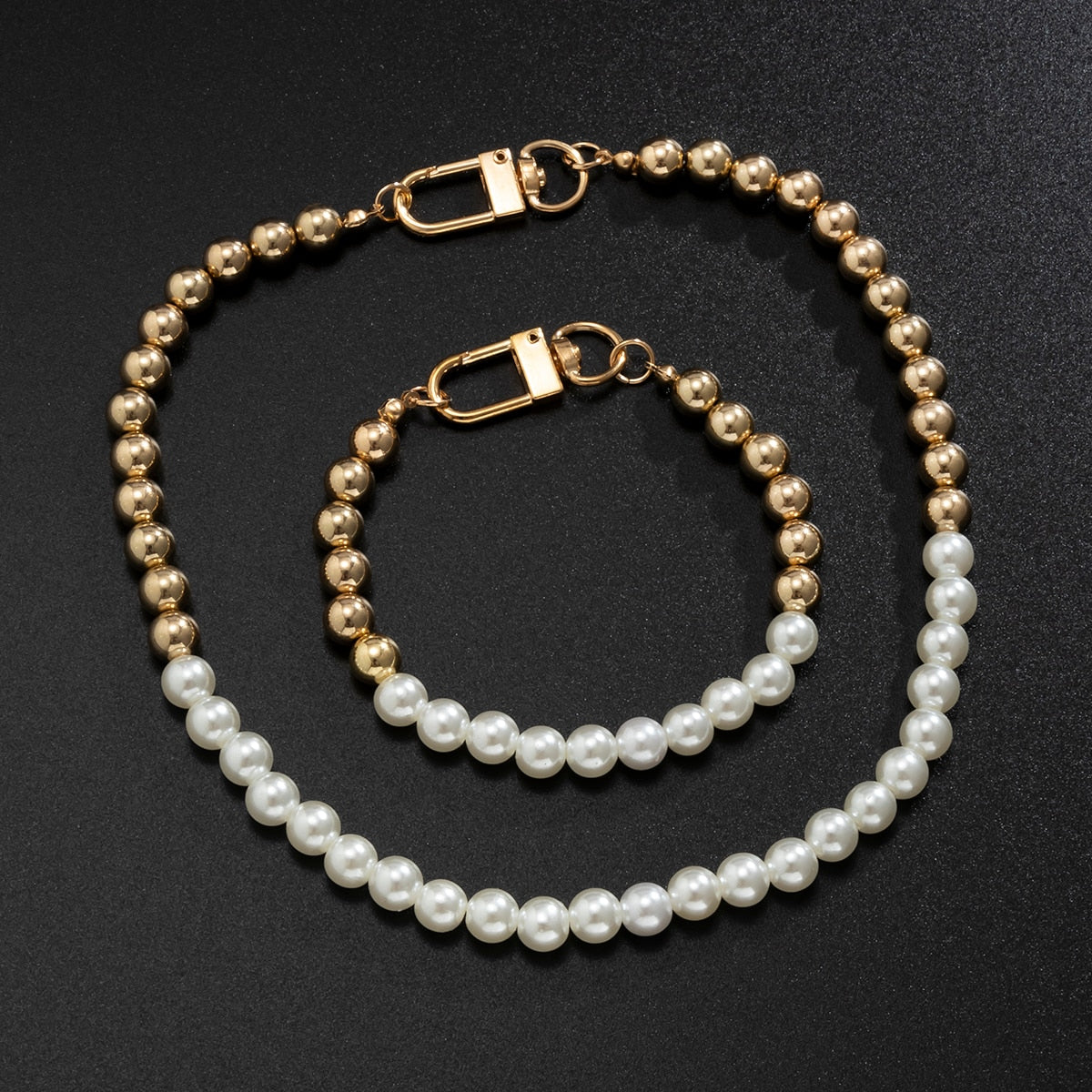 Gold or Silver Beaded Pearl Choker Necklace & Bracelet Combo