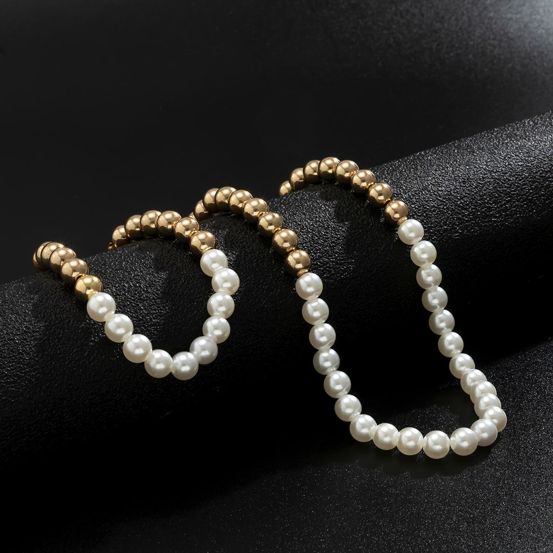 Gold or Silver Beaded Pearl Choker Necklace & Bracelet Combo
