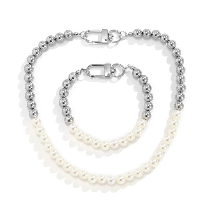 Gold or Silver Beaded Pearl Choker Necklace & Bracelet Combo