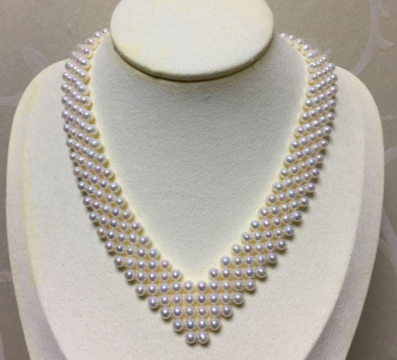 Five Strand AAA White Pearl Necklace
