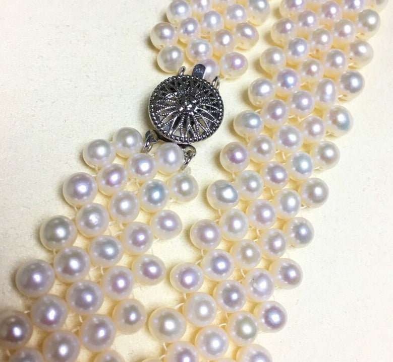 Five Strand AAA White Pearl Necklace