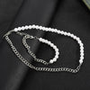 Cuban Chain and Pearl Beaded Necklace & Bracelet Crossover Set