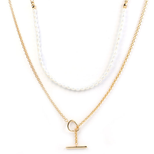 Freshwater Pearl Overlaid Gold Chain Necklace